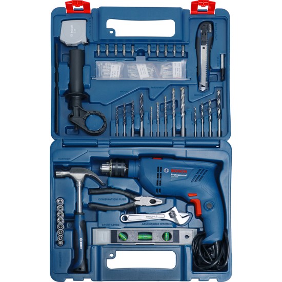 Bosch GSB 600 Darbeli Matkap 600 W + 100 Parça Aksesuar Seti Mavi Renkli Güçlü Performans