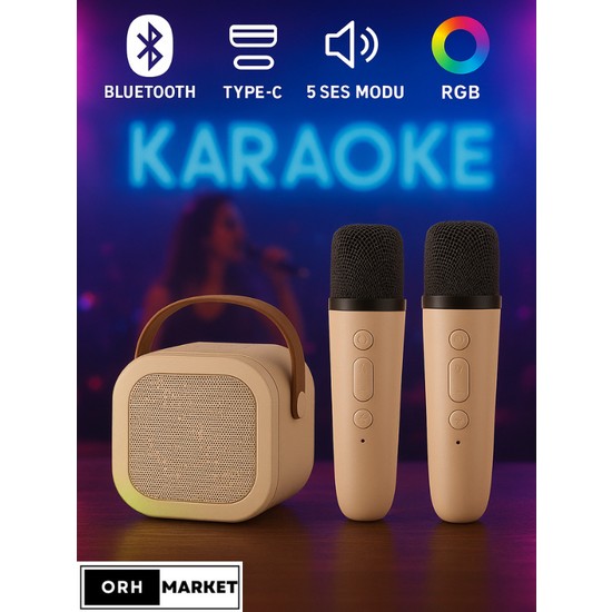 ORH MARKET Çift Mikrofonlu Kablosuz Karaoke Bluetooth Rgb Işıklı Taşınabilir Hoparlör