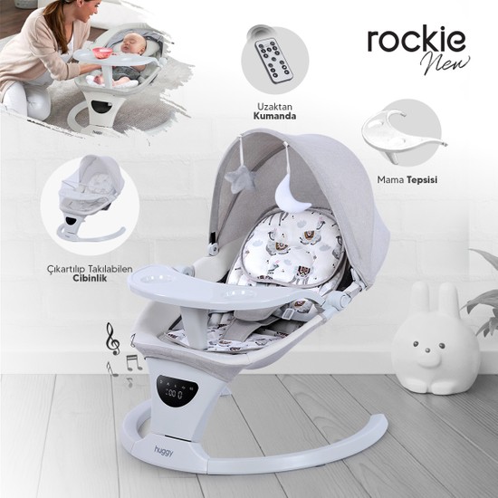 Huggy Rockie Yenidoğana Uygun Hareket Sensörlü Kumandalı Bluetooth Müzikli Mama Tepsili Ana Kucağı