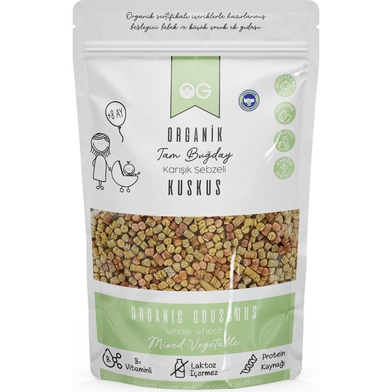 OG natural Organik Karışık Sebzeli Tam Buğday Bebek Kuskus 250 Gr +8 Ay İçerik: Sebze