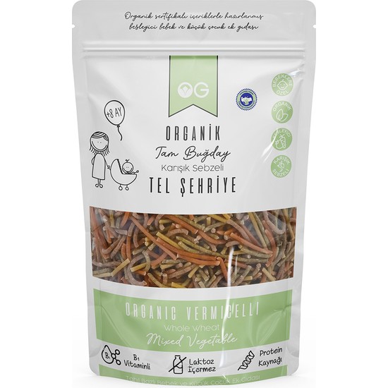 OG natural Organik Karışık Sebzeli Tam Buğday Tel Şehriye 180 Gr +8 Ay