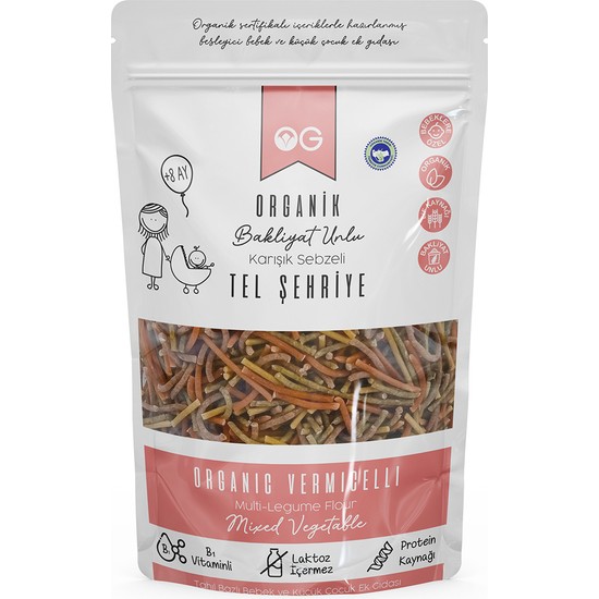 OG natural Organik Karışık Sebzeli Bakliyat Unlu Tel Şehriye 180 Gr +8 Ay