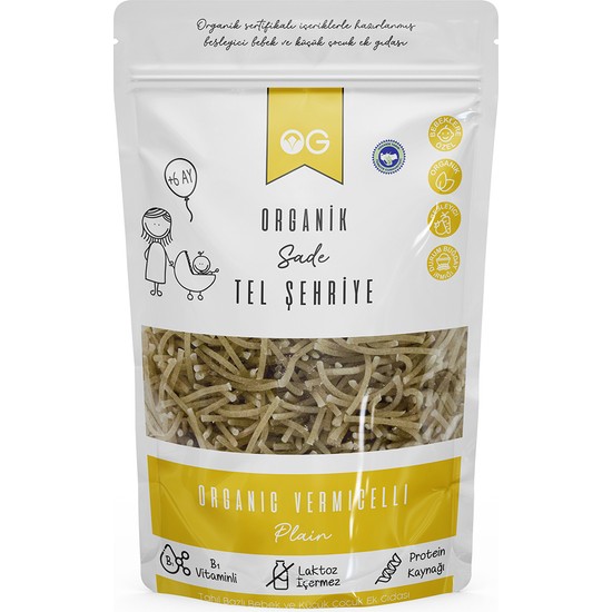 OG natural Organik Sade Tel Şehriye 180 Gr +6 Ay Organik Buğday İrmiği İçeren Ek Gıda