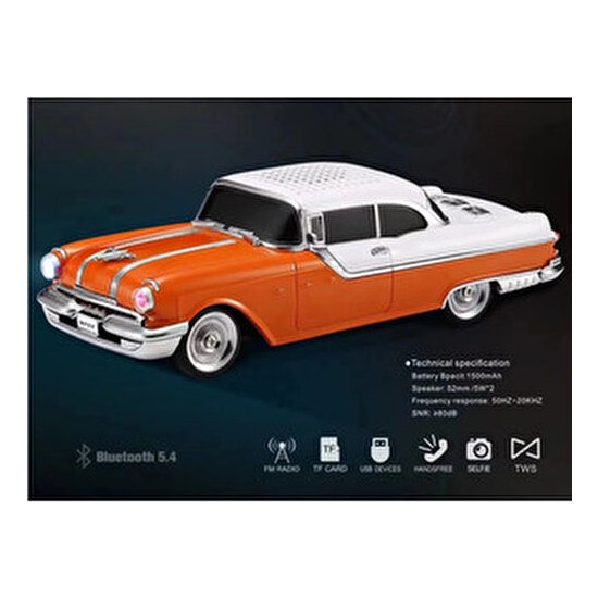 WS-598 Eşref Tek Klasik Araba Kablosuz Bluetooth Hoparlör Speaker Fm Radyo Sd Kart USB