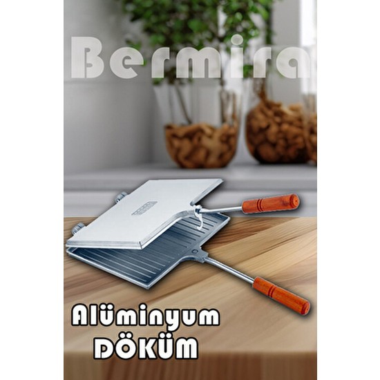 Bermira Home Collection Bermira Alüminyum Dölüm Ocak Üstü El Tost Makinası 24X18 cm Gri Renkli Çift Taraflı Izgara Özelliği