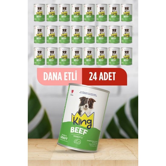 King 400 gr x 24 Adet Dana Etli Köpek Konservesi Yüksek Protein Kaynağı ile İştah Açıcı