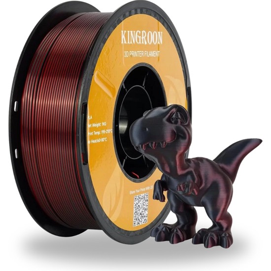 Kingroon Silk PLA Çift Renk Filament Kırmızı-Siyah 1.75 mm 1 kg