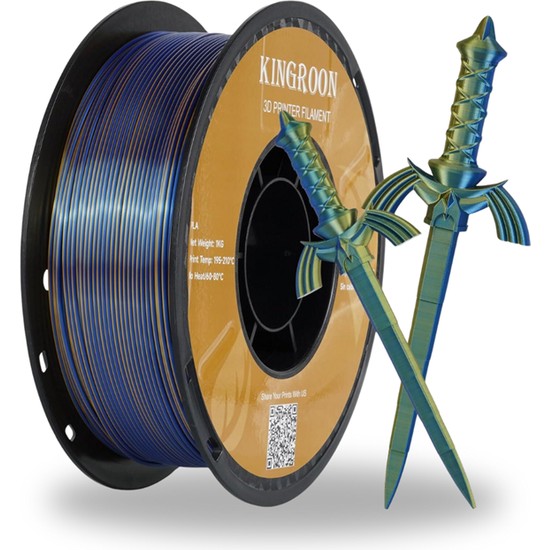 Kingroon Silk PLA Çift Renk Filament Altın-Mavi 1.75 mm 1 kg