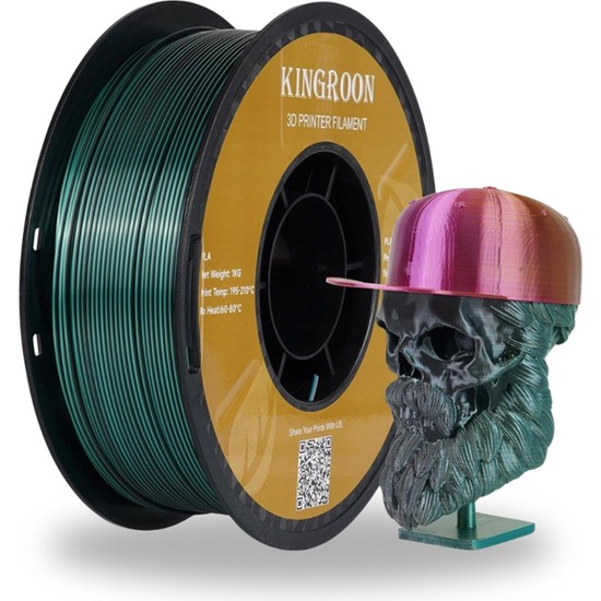 Kingroon Silk PLA Çift Renk Filament Yeşil-Siyah 1.75 mm 1 kg