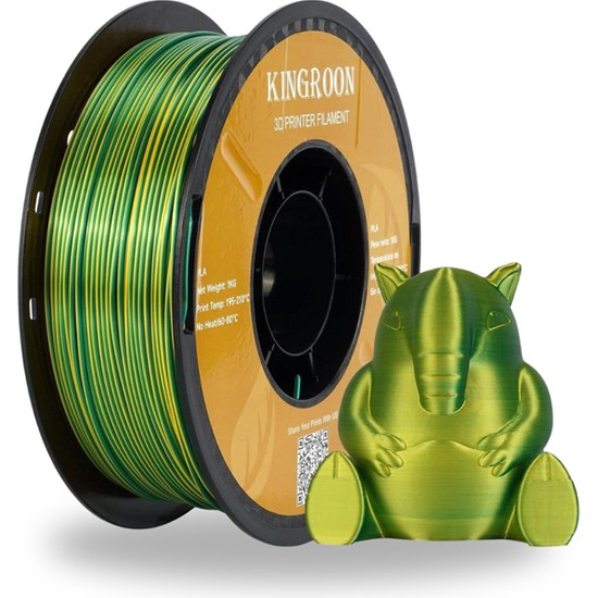 Kingroon Silk PLA Çift Renk Filament Yeşil-Sarı 1.75 mm 1 kg