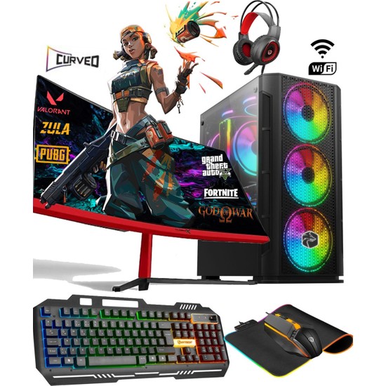 TC45 | Windows 11 Pro Ryzen 5 5500 16GB 512GB M2 SSD R7240 4gb 23.6'' Curved Masaüstü Oyuncu Bilgisayarı Hazır Sistem