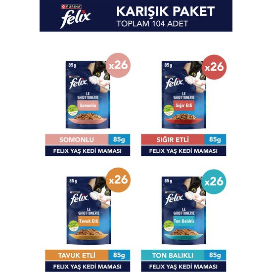 Felix Karışık Yetişkin Yaş Kedi Maması 104 X 85 gr