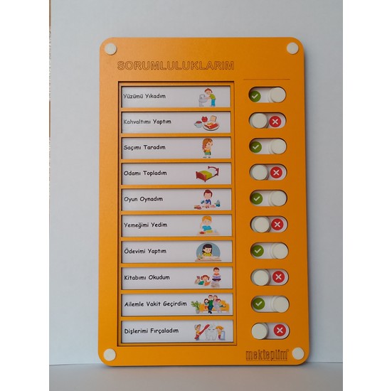 Mekteplim Eğitici Günlük Rutin Checklist Görev ve Sorumluluk Tablosu Turuncu