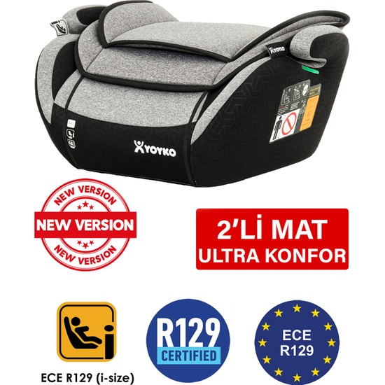 Yoyko 15-36 kg Oto Koltuğu Yükseltici I-Size Premium Booster Gri ISOFIX YOKTUR