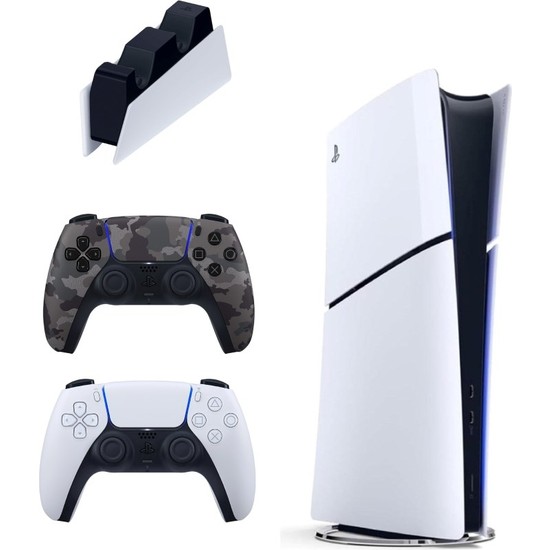 Sony Playstation 5 Slim Digital 825 GB + Şarj Istasyonu + 2. Kamuflaj Dualsense Ithalatçı Garantili