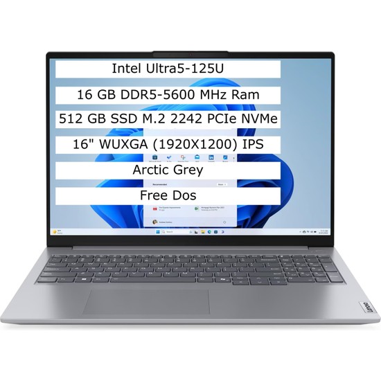 Lenovo Thinkbook 16 Intel Core Ultra 5 125U 16GB 512GB SSD 16" IPS Panel Freedos Taşınabilir Bilgisayar 21MS005KTR