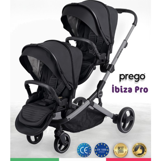 Prego 2071 Ibiza Pro İkiz Bebek Arabası Travel Sistem 30 kg Taşıma Kapasitesi Katlanabilir Siyah