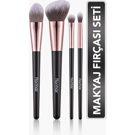 Flormar Yumuşak Kıllı ve Dayanıklı Makyaj Fırça Seti Allık Fondöten Far Crease 4'lü Set