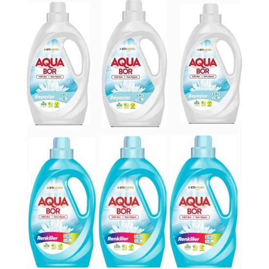 Boron Aquabor Sıvı Çamaşır Deterjanı Beyazlar Için 3 Adet 99 Yıkama+ Renkliler Için 3 Adet 99 Yıkama