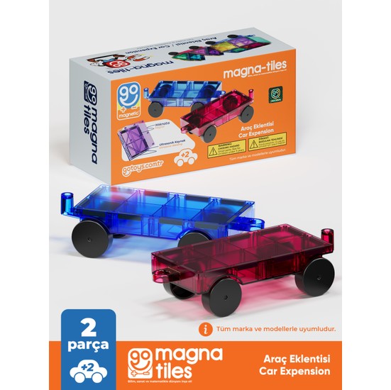 Go Toys Go Magna-Tiles 2 Adet Araba Eklentisi Manyetik Oyuncak - Manyetik Yapı Blokları
