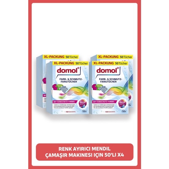 Domol Renk Ayırıcı Mendil 50'li X4 Çamaşır Makineleri İçin Aktif Koruma Özelliğiyle