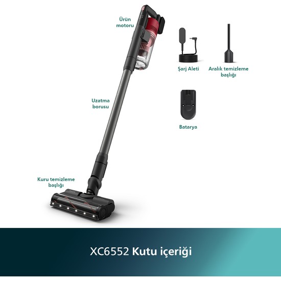 Philips 6000 Serisi Kablosuz Dikey Süpürge, PowerCyclone 11, 64 Dakika Kullanım Süresi, XC6552/01