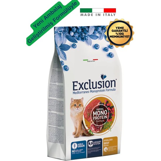 Exclusion Sığır Etli ve Narlı Düşük Tahıllı Urinary Destekli Kısırlaştırılmış Kedi Maması 12 Kg
