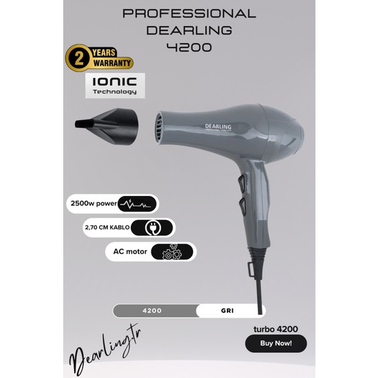 Dearling 2500W Profesyonel Iyonik Fön Makinesi | 2 Isı ve Hız Ayarı | 2 Yıl Garantili | Turuncu Canlılık????