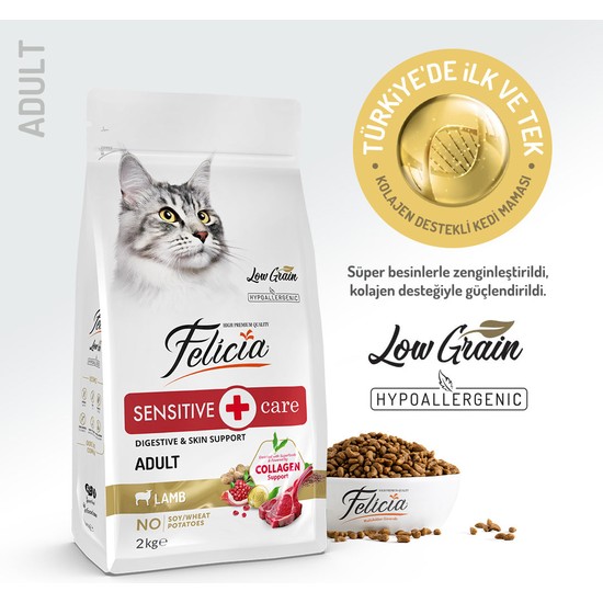 Felicia 2 Kg Yetişkin Kuzu Etli Az Tahıllı HypoAllergenic Kedi Ma