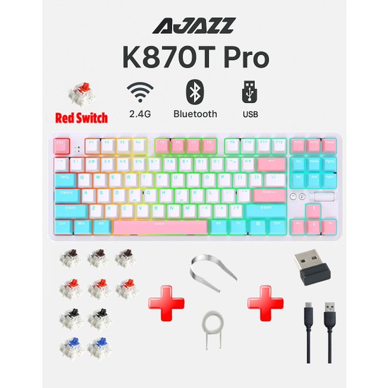 Ajazz K870T Pro 3 Modlu Uyumlu Hot-Swap Rgb, Mekanik Klavye