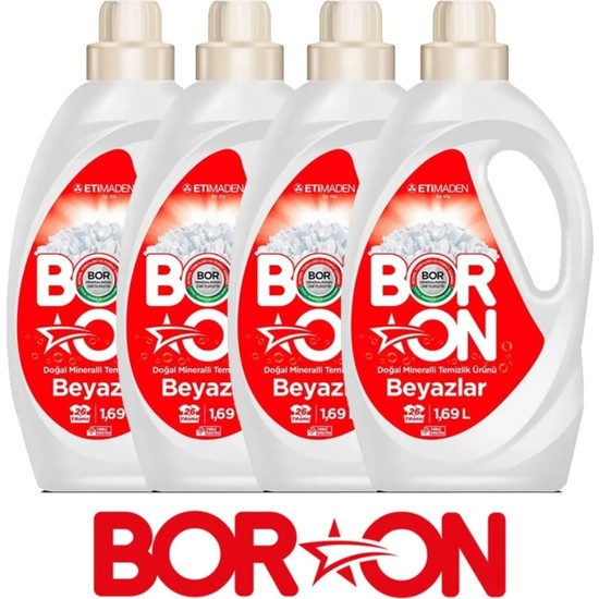 Boron Doğal Mineralli Sıvı Çamaşır Deterjan Beyazlar Için 4 Adet 104 Yıkama.