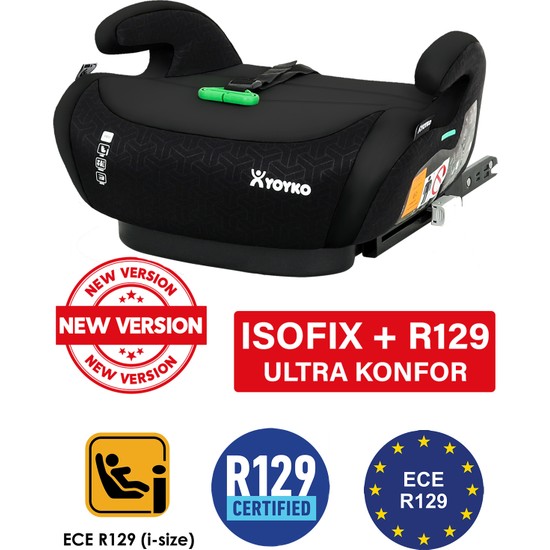 Yoyko Isofix Bağlantılı 15-36 kg Oto Koltuğu Yükseltici Booster Siyah