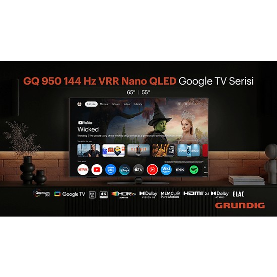 Grundig 65 GQ 950A 65'' 165 Ekran Uydu Alıcılı 4K Ultra HD Google Smart QLED TV