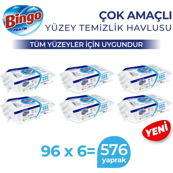 Bingo Yüzey Temizlik Havlusu Large Beyaz Sabun 96X6 (576 Yaprak)