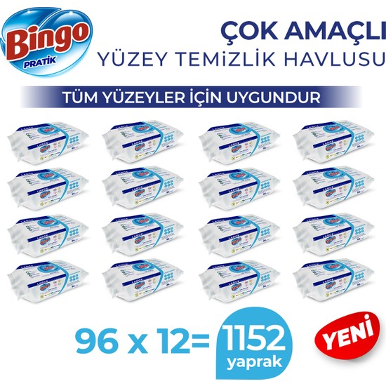 Bingo Yüzey Temizlik Havlusu Large Beyaz Sabun 96X12 (1152 Yaprak)