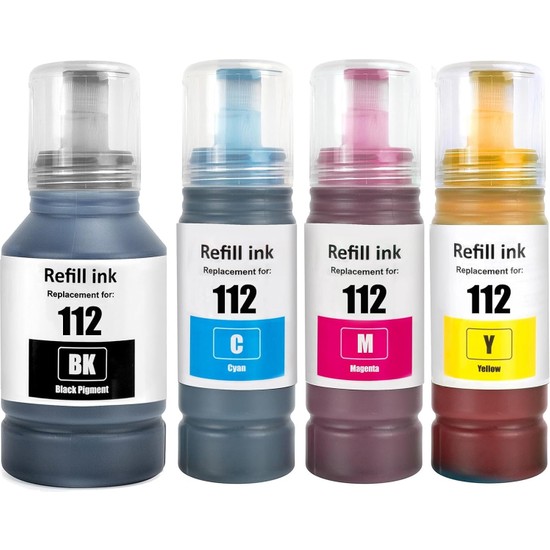 Epson Ecotank L15160, Ecotank L6460 Uyumlu 4 Renk Muadil Mürekkep Seti (T112)-112
