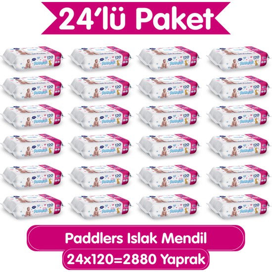 Paddlers Islak Mendil 2880 Yaprak (24 Paket x 120’li) Koli - Yumuşak Dokulu- %0 Paraben