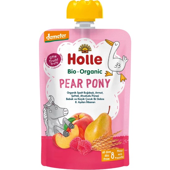 Holle Organik Pear Pony (Spelt Buğdaylı, Armut,şeftali, Ahududu Püresi)