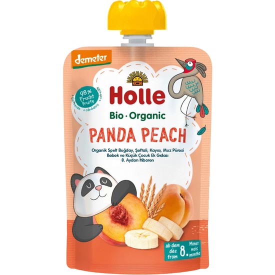 Holle Panda Peach 100 gr Ek Gıda 8 Aydan İtibaren Şeftali, Kayısı, Muz Püresi İçeriği