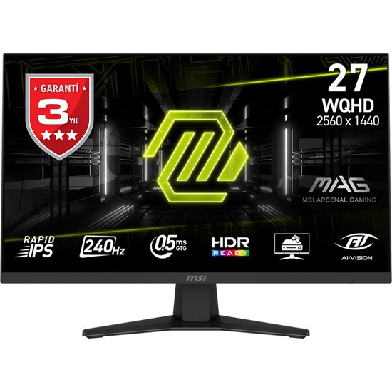 MSI Msı 27" Mag 274QF X24 2560X1440 (Wqhd) 16:9 Flat Rapıd IPS 240Hz 0.5ms (Min.) Freesync Premıum Gamıng Monıtor