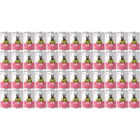 King Et Parçacıklı Kuzu Etli Yetişkin Kedi Konserve 400 Gr*48 Adet