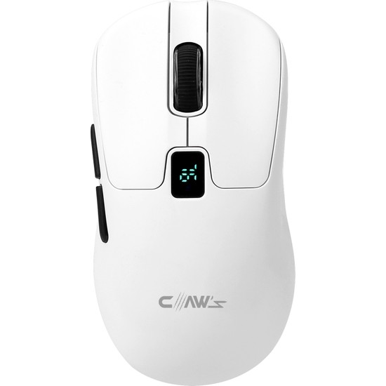 Claw's Rajin Strike Üç Modlu Kablosuz & Kablolu 12800 Dpi LCD Ekran & Makro Yazılımlı Kablosuz Gaming Mouse - Beyaz (2.4 Ghz Kablosuz + Bt5.1 + Type-C ile Kullanım Desteği)