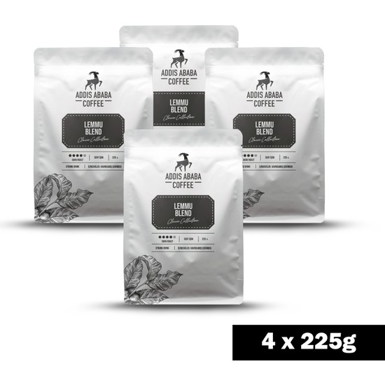 Addis Ababa Coffee Lemmu Blend Kahve ( 4 adet x225 Gr.) Dark Roast Gövdeli / Çekirdek Kahve