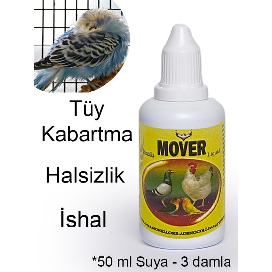 Mover Likit Tüy Kabartma Halsizlik Kusma İştahsızlık İshal İlaçı Muhabbet Kuşu Papağan Kanarya İçin
