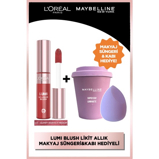 L'oréal Paris lumi Blush Likit Allık - 635 Glowy Worth It Medium & Hediyeli Sünger ve Sünger Kabı