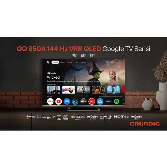 Grundig 75 GQ 850A 75'' 189 Ekran Uydu Alıcılı 4K Ultra HD Google Smart QLED TV