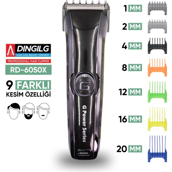Dingilg RD-6050X Gri Siyah Şarjlı Ayarlanabilir Bıçaklı Saç Sakal Tıraş Makinesi Erkek Kişisel Bakım