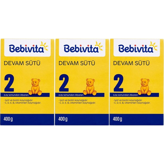 Bebivita Bebek Sütü 400 gr No:2 (6-12 Ay) 3'lü Set Vitamin ve Mineral İçeriğiyle Zengin