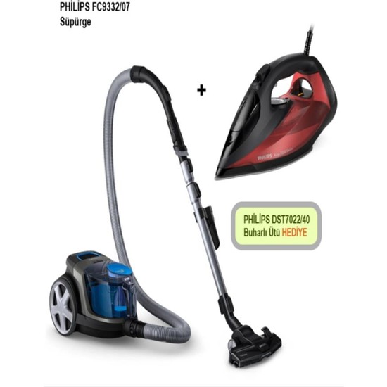 Philips FC9332/07 Buharlı Ütü 2800 Watt Turbo Baslıklı Power Pro Supurge + DST7022 Hediye Ütü