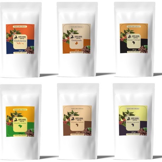 Addis Ababa Coffee 6 çeşit x 100 gr Dünya Kahveleri FRENCH PRESS